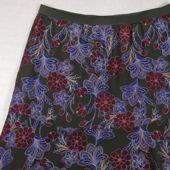 3/$20 Joe Fresh Floral Trumpet Skirt Pull On Flare Green Purple Womens Medium - Picture 2 of 9